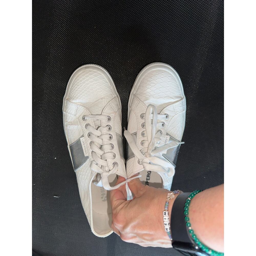 Superga Sneakers, White with Silver Stripe, Womens. Size 10 GUC